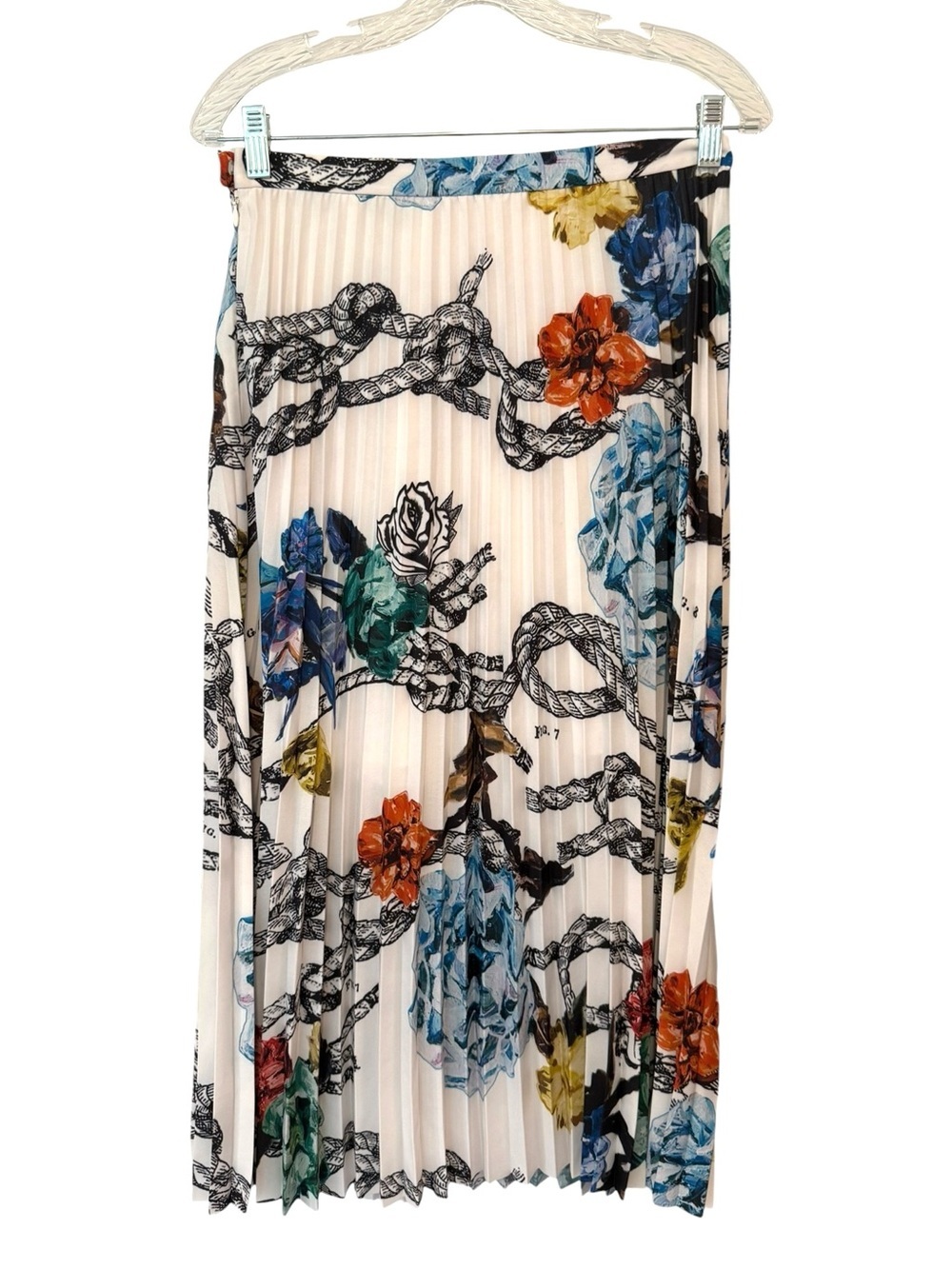 Tibi Rope & Floral Tattoo Print Accordion Pleated Midi Skirt Sz 8 NWOT